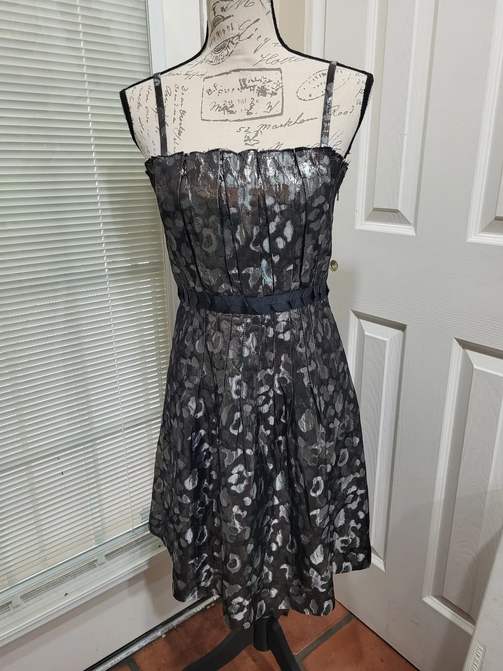 Tory Burch Rennie Black and Silver Metallic Animal-Print Cocktail Dress